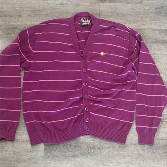 Vintage COOGI Australia Cardigan – Men’s L (Unisex Fit) 100% Cotton Plum Stripe - Picture 1 of 10